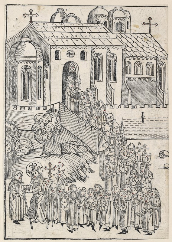 Christ greeting a pilgrim, c1491. Artist: Michael Wolgemut.