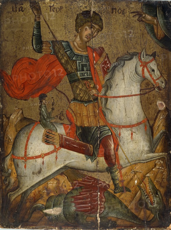 Icon of St George slaying the Dragon, 15th-16th century. Artist: Unknown.