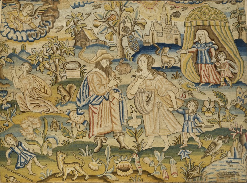 Embroidered picture: Abraham's dismissal of Hagar, mid-17th century. Artist: Unknown.