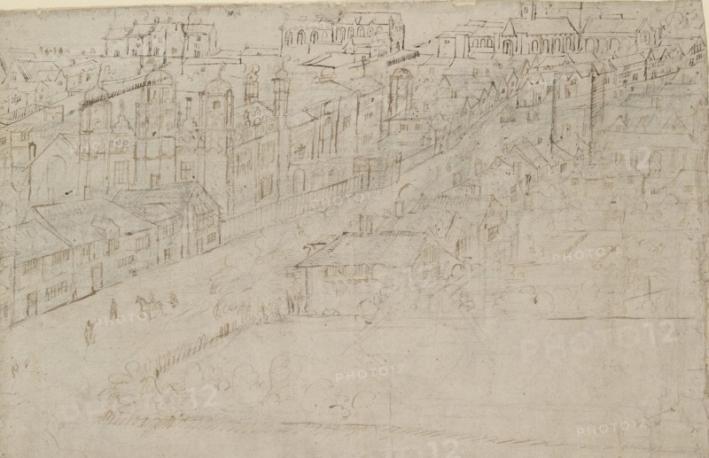Panorama of London as seen from Southwark: Borough High Street with St Mary Overy, 1554. Artist: Anthonis van den Wyngaerde.