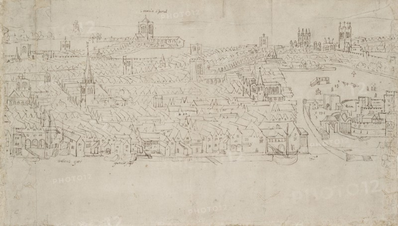 Panorama of London as seen from Southwark: Billingsgate to Tower Wharf, 1554. Artist: Anthonis van den Wyngaerde.