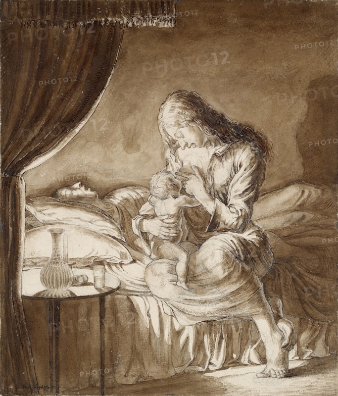 Night Scene-Woman feeding her Child, c1900s. Artist: Maxwell Gordon Lightfoot.
