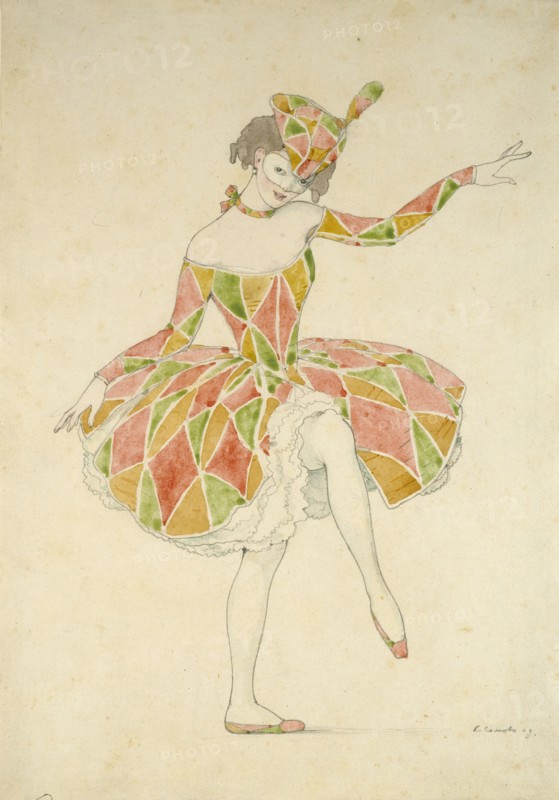 Design for Anna Pavlova's Costume of Columbine in 'Arlequinade', 1909. Artist: Konstantin Somov.