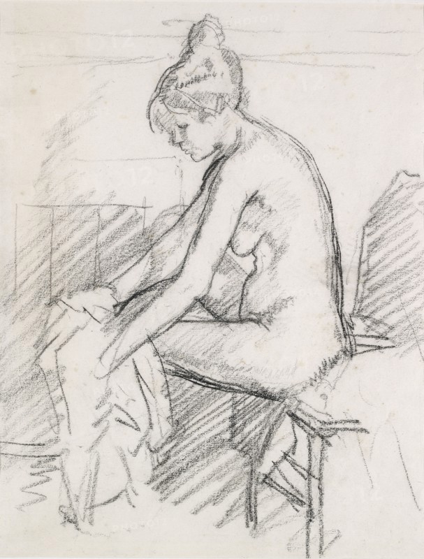 Study of a Nude Female, seated, drying her right Foot, early 20th century. Artist: Harold Gilman.