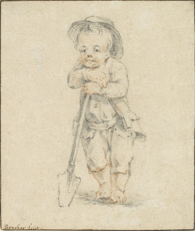 Boy leaning on a Spade. Artist: Unknown.