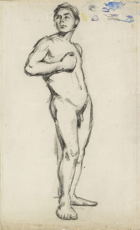 Academic Study of a male Nude with his right Hand clenched across his Chest, 1865. Artist: Paul Cezanne.