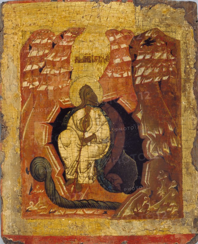 Icon of Elijah fed by a Crow, 15th-16th century (1401-1600). Artist: Unknown.