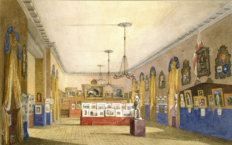 An Exhibition at the Old Town Hall, Oxford, 1854. Artist: George Pyne.
