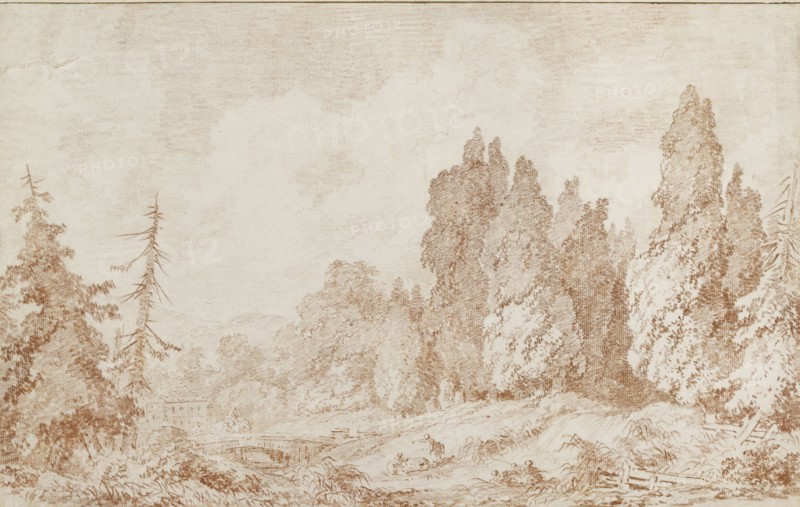 Landscape with a Bridge, c1760. Artist: Jean-Honore Fragonard.