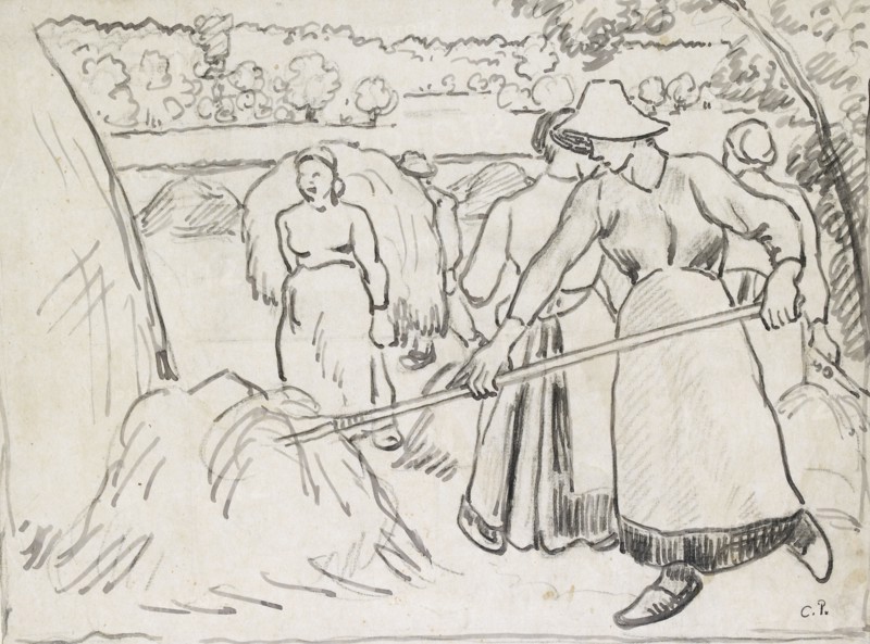 Compositional study of harvesters in a landscape, c1893. Artist: Camille Pissarro.