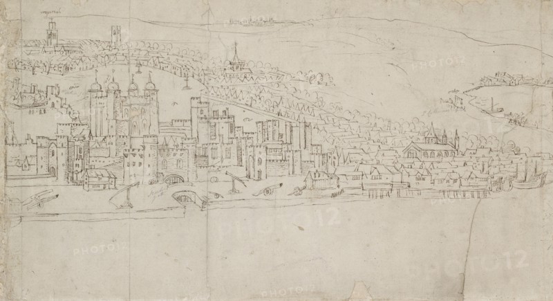 Panorama of London as seen from Southwark: The Tower, 1554. Artist: Anthonis van den Wyngaerde.