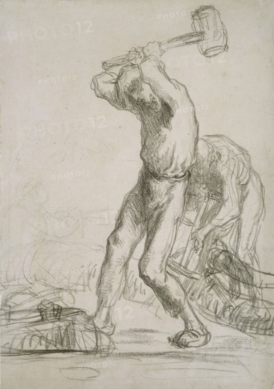 Two Peasants sawing and splitting Wood, c1850-1851. Artist: Jean Francois Millet.