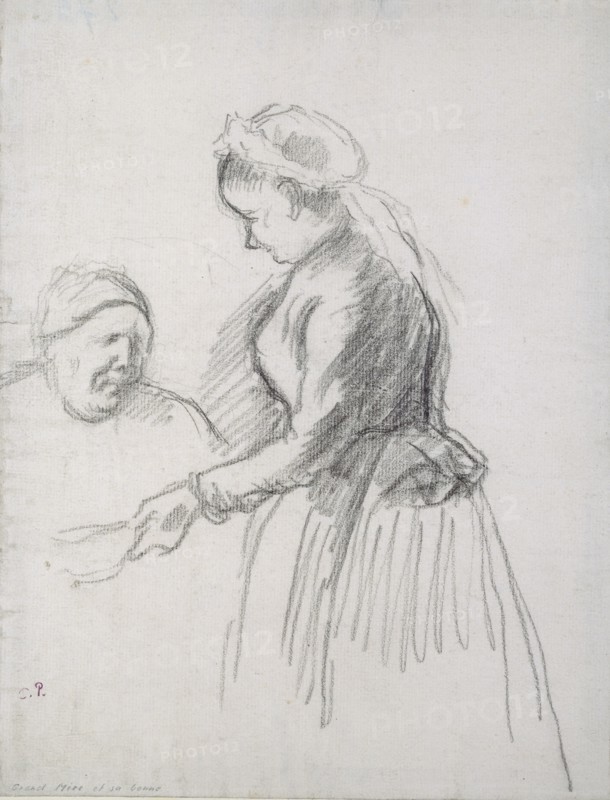 Study of the artist's mother with her maid, 1880-1885. Dimensions: height x width: 28.4 x 21.9 cm