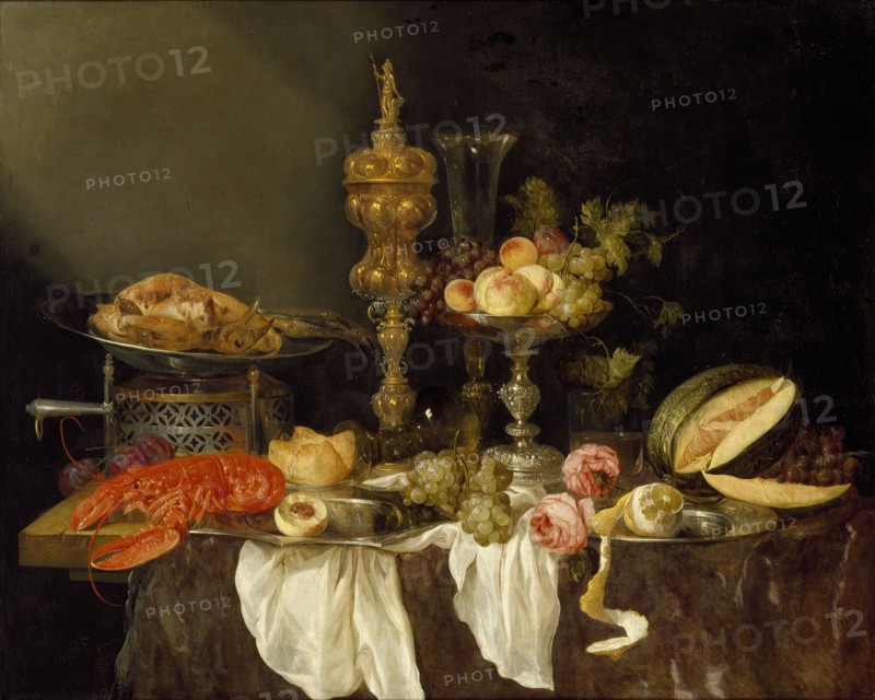 Still Life with a Lobster and Turkey, c1653. Artist: Abraham van Beyeren.