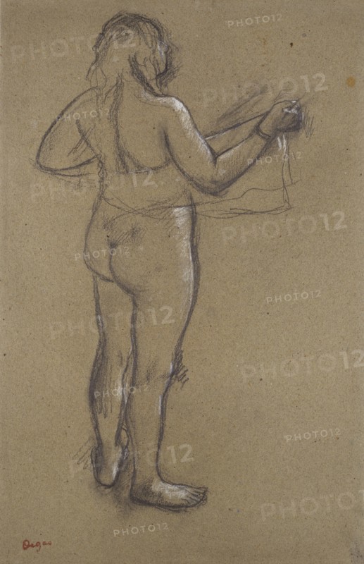 Nude Woman drying herself with a Towel, seen from behind, late 19th century. Artist: Edgar Degas.