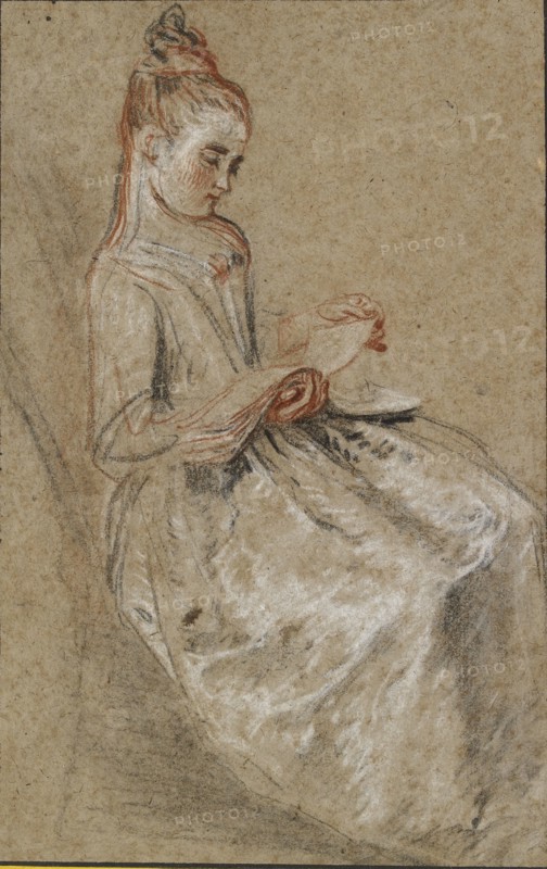 Girl seated with a Book of Music on her Lap, early 18th century. Artist: Jean-Antoine Watteau.