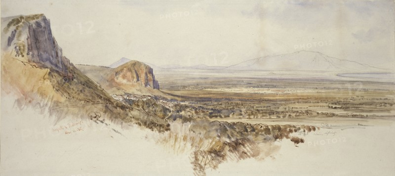Distant View of Borghetto and Partenico, Sicily, 1847. Artist: Edward Lear.