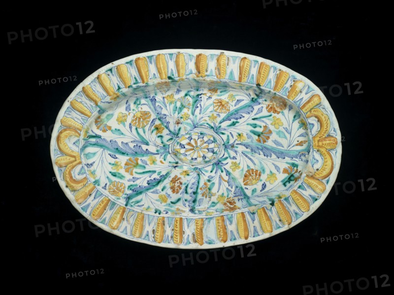 Oval dish, moulded in relief on the front with an oval central boss, 1649. Artist: Unknown.