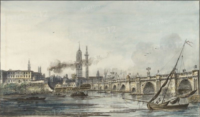 View across the Thames towards the Church of St Magnus and the Monument, late 18th century. Artist: Louis Belanger.