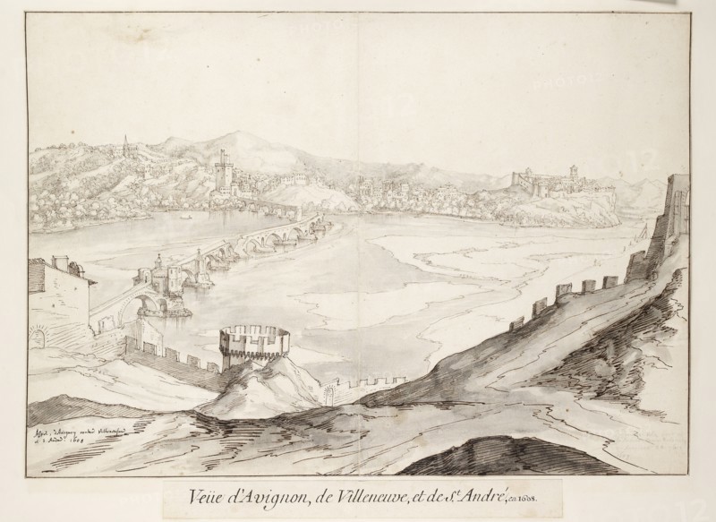 View of the Bridge at Avignon looking towards Villeneuve, early 17th century. Artist: Etienne Martellange.