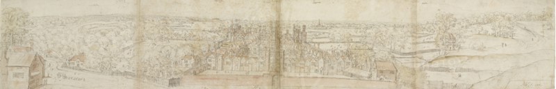 Oatlands Palace from the South, 1559. Verso: Richmond Palace and Roofs of Oatlands, 1559. Artist: Anthonis van den Wyngaerde.