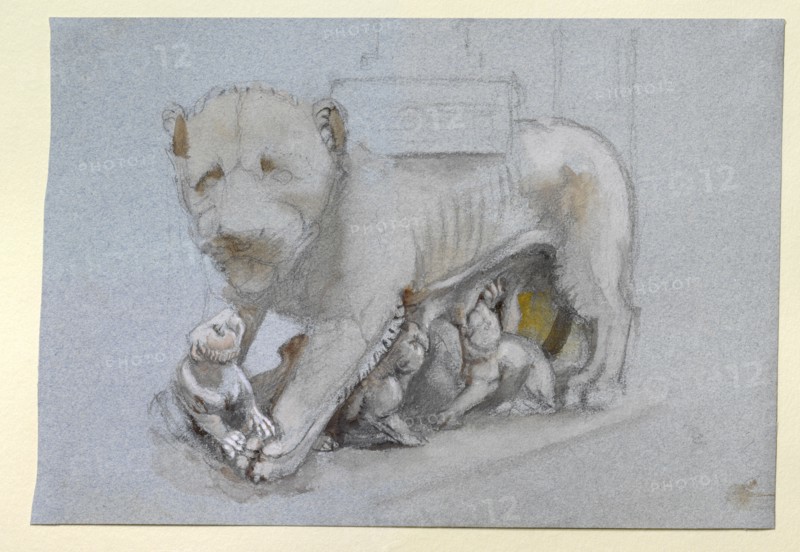 Sketch of Lioness and Cubs from Nicola Pisano's Siena Pulpit, June 1870. Artist: John Ruskin.