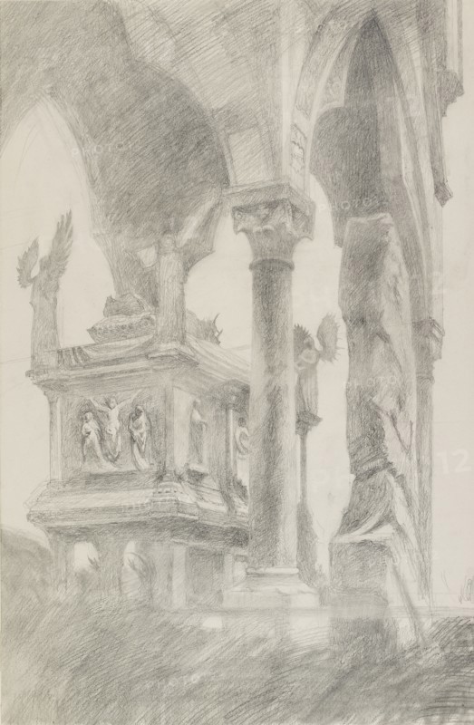 Study of the Tomb of Mastino II della Scala at Verona, c1869.   Artist: John Ruskin.
