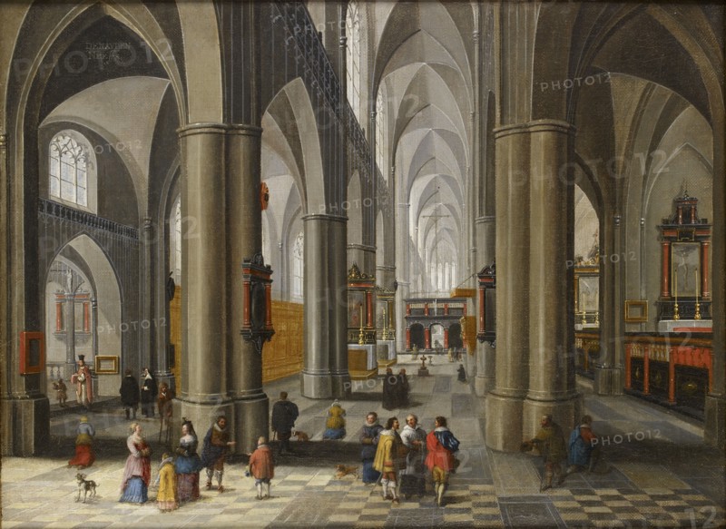 Interior of a Cathedral with Figures, 1640-1660. Artist: Pieter Neefs.