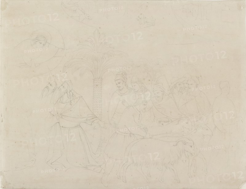 Pencil Outline of a Part of the Fresco of 'The Friends of Job', 1845. Artist: John Ruskin.