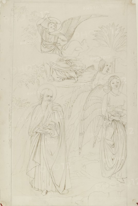 Drawing of Abraham parting from the Angels from Benozzo Gozzoli, 1845. Artist: John Ruskin.