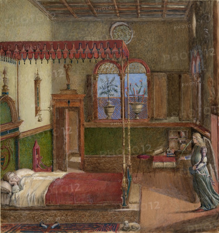 Drawing of Carpaccio's Dream of Saint Ursula, 1876. Artist: John Ruskin.