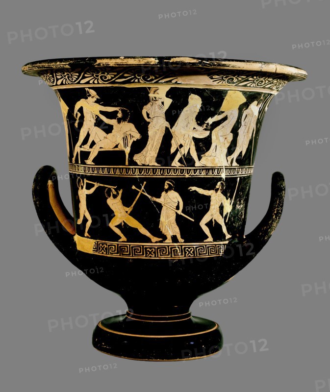 Attic red-figure calyx-crater with two superimposed image friezes, 425BC. Artist: Dinos Painter.