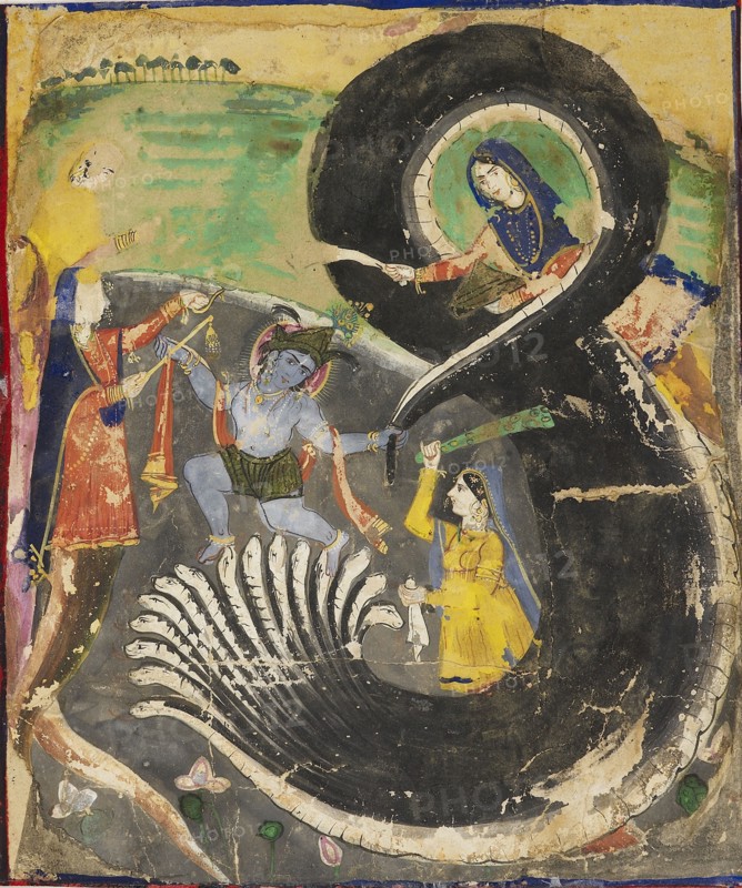 Krishna and the naga Kaliya, 19th century. Artist: Unknown.