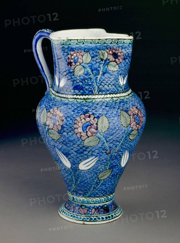 Jug with flowers against a fish-scale background, 1530-1550. Artist: Unknown.