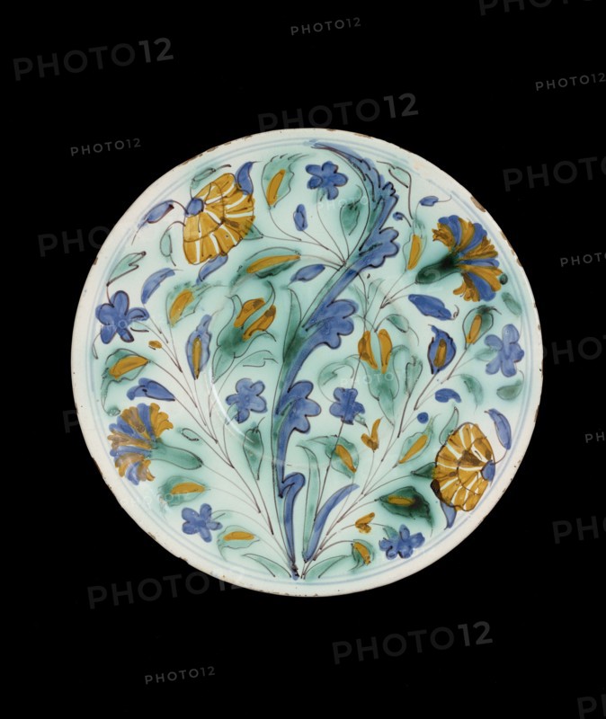 Plate imitating Turkish (Iznik) pottery, c1600-1650. Artist: Unknown.