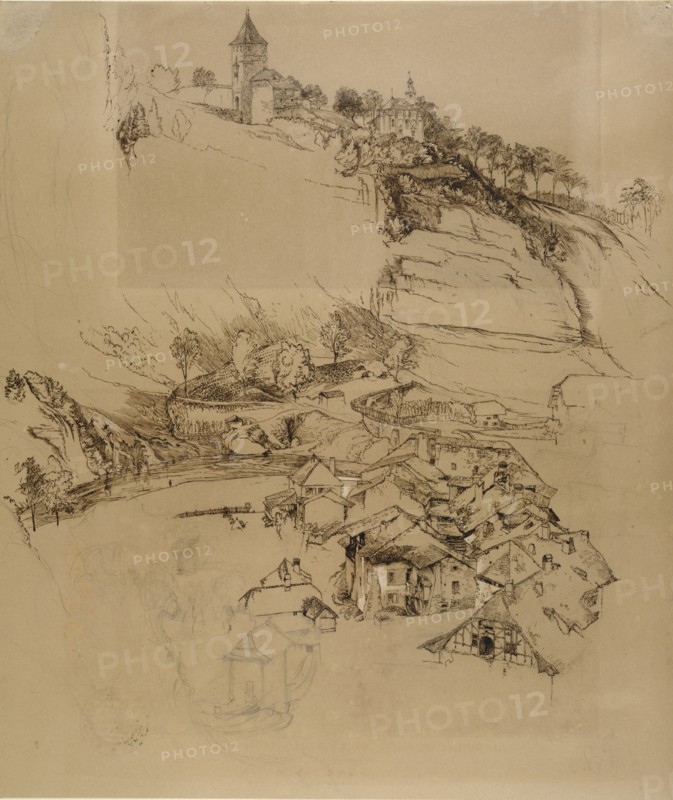 Fribourg, Switzerland: Pen sketch, July or August - September 1856. Artist: John Ruskin.
