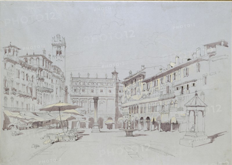 Study for Detail of the Piazza delle Erbe, Verona, 19 May 1841. Artist: John Ruskin.