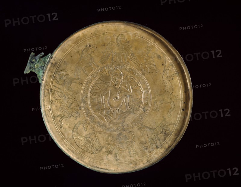 Cast bronze mirror-cover with bust of a woman in relief, 1st century BC - 1st century AD. Artist: Unknown.