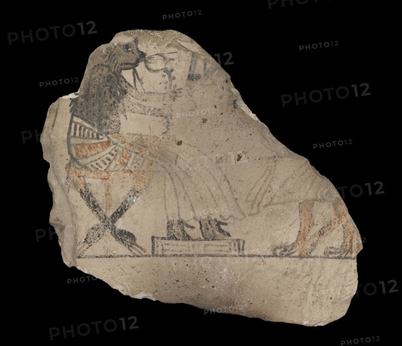 Limestone ostraca with sketches in red and black ink, XIXth Dynasty, c1292 -c1190 BC. Artist: Unknown.