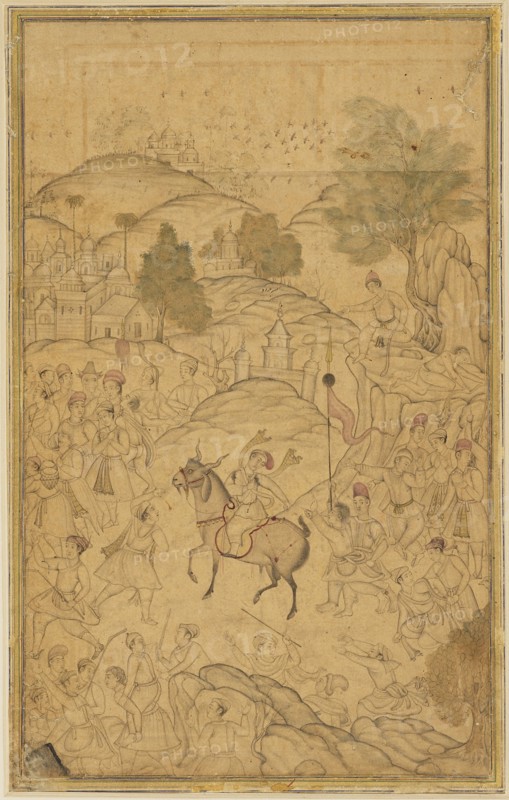 Crowd scene with mounted figure, 16th century. Artist: Unknown.