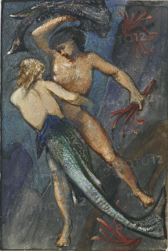 Mermaid and man from Album of forty-eight drawings, c1853-1898. Artist: Sir Edward Coley Burne-Jones.