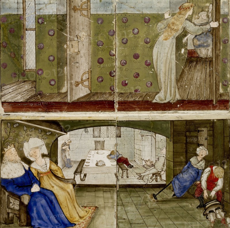 Sixteen tiles form eight illustrations of the 'Briar Rose' tale, 1862-1865. Artists: William Morris, Sir Edward Coley Burne-Jones.