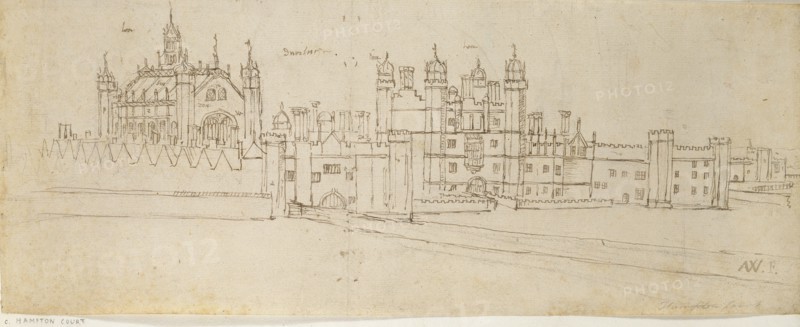 The Chapel and Gatehouse of Hampton Court Palace, c1550-1560. Artist: Anthonis van den Wyngaerde.