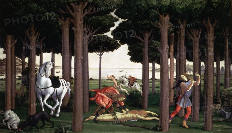 The History of Nastagio degli honesty' (Table II) by Sandro Botticelli.