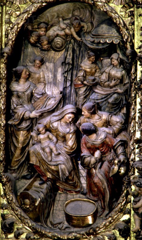 Birth of the Virgin Mary, detail of the altarpiece in the church of Santa María de Arenys de Mar.