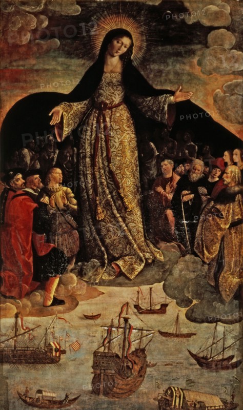 Virgin of the Navigators'' detail of the table by Alejo Fernández.