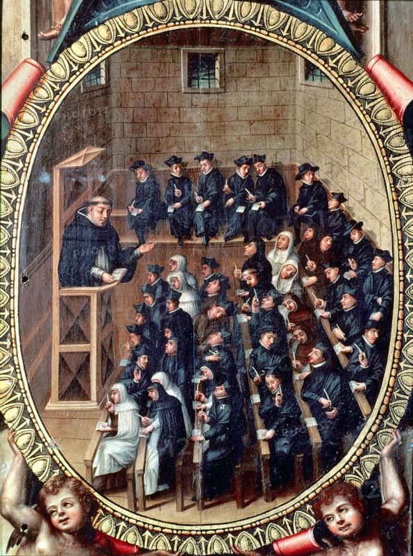 Representation of a class at the University of Salamanca.