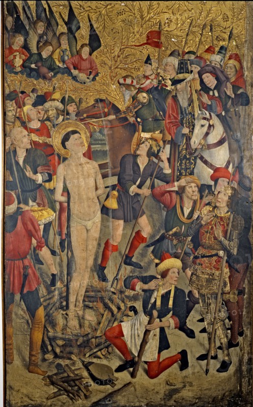 Altarpiece of Saint Vincent of Sarria, detail of Saint Vincent at the stake, by Jaume Huguet.