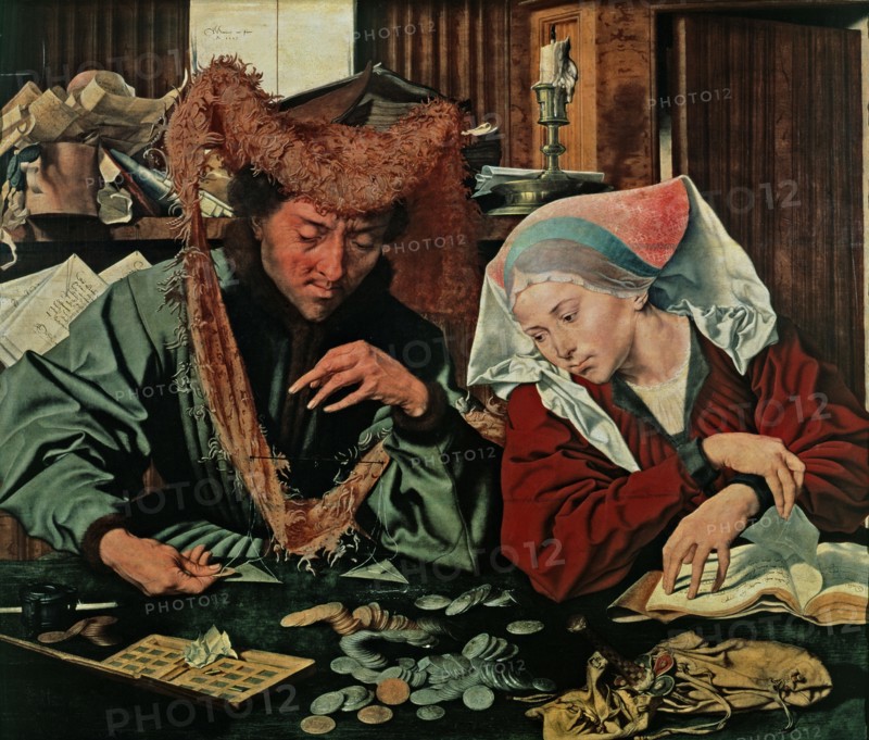 'The money changer and his wife', oil painting by Marinus Reymerswaele.