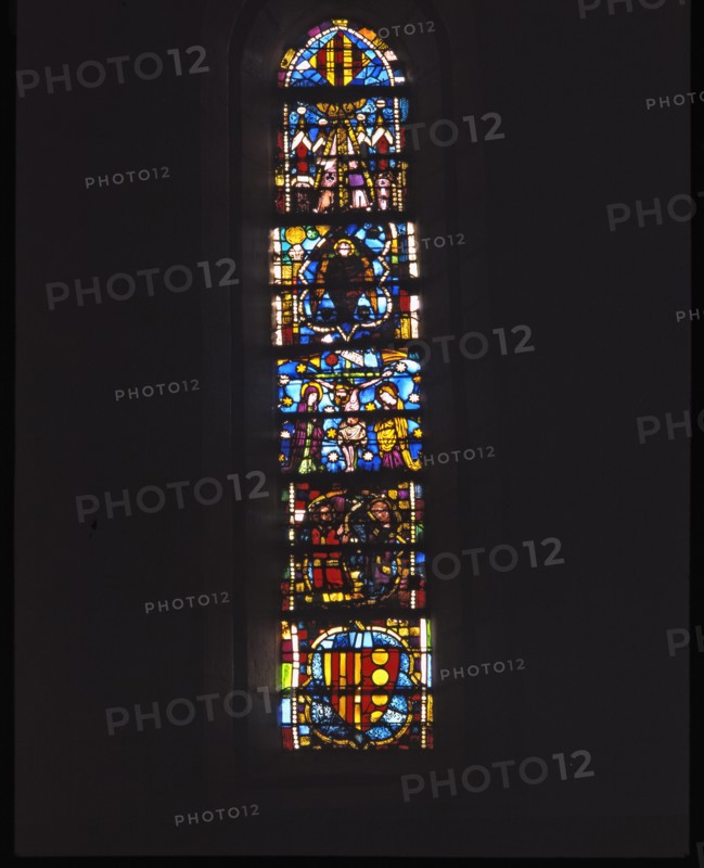 Stained glass window of the Chapter House of the Monastery of Santa Maria de Pedralbes in Barcelona.